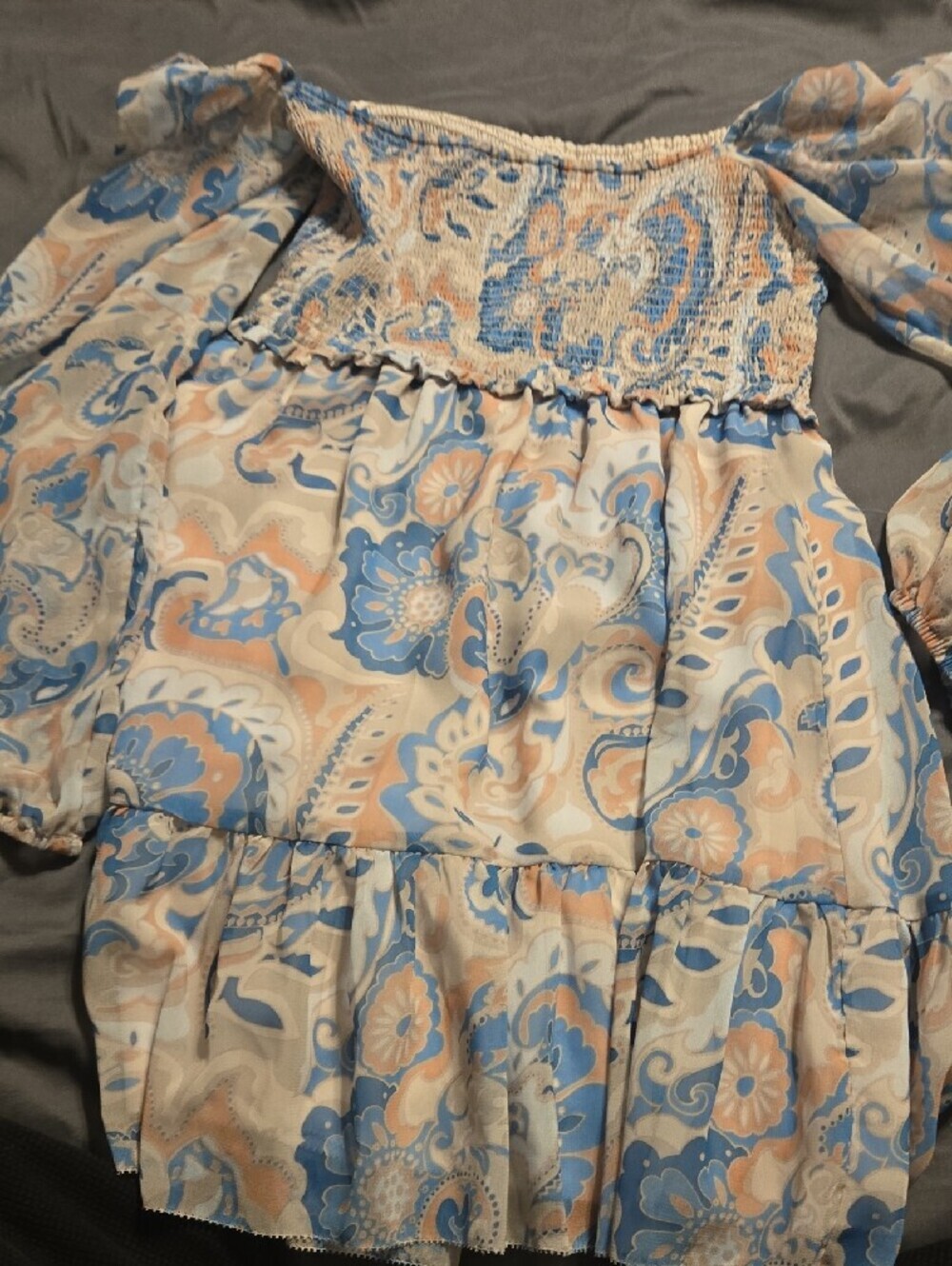 Wilfred Womens Paisley Smocked Dress - Blue & Cream - Picture 5 of 6